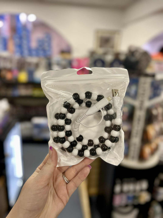 Beaded Phone Charger, Black and White