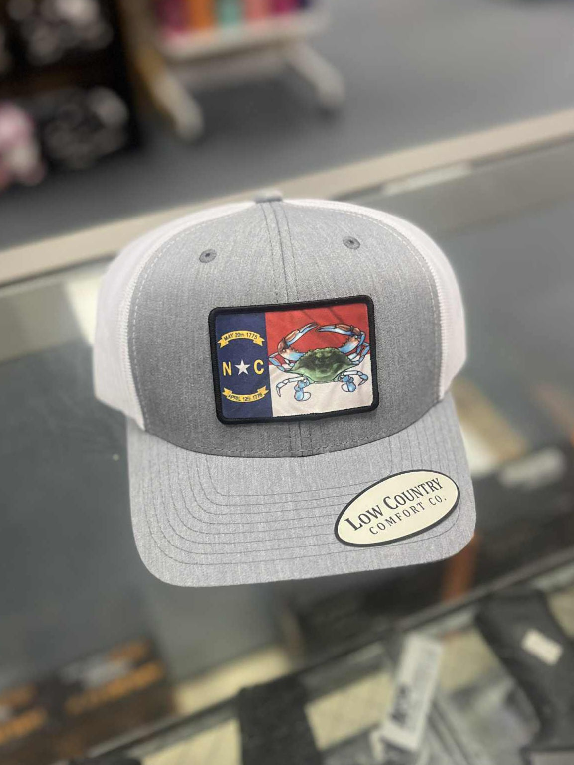 NC Crab Flag Woven Patch Hat, Heather/White