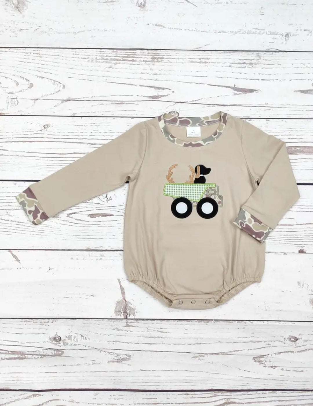 Boy Camo Dog Applique Bubble
