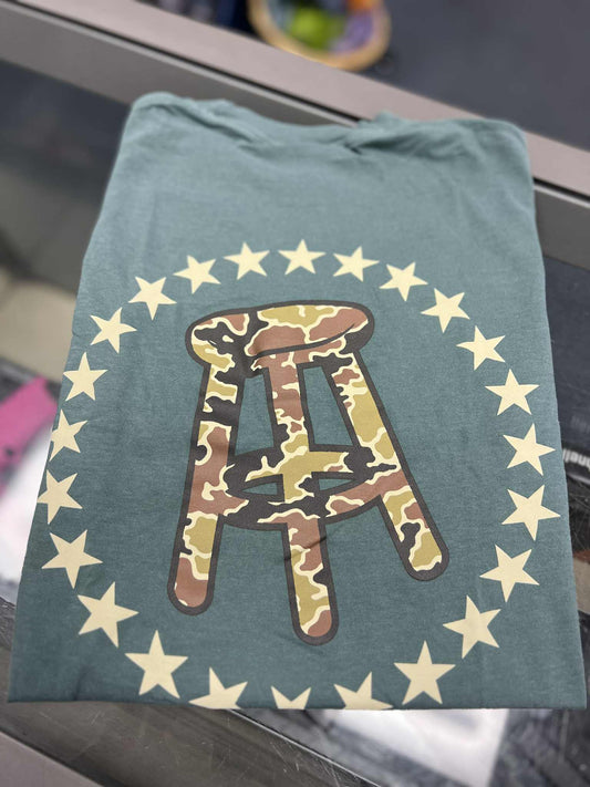 Barstool Stool & Stars Camo Pocket Tee, Green