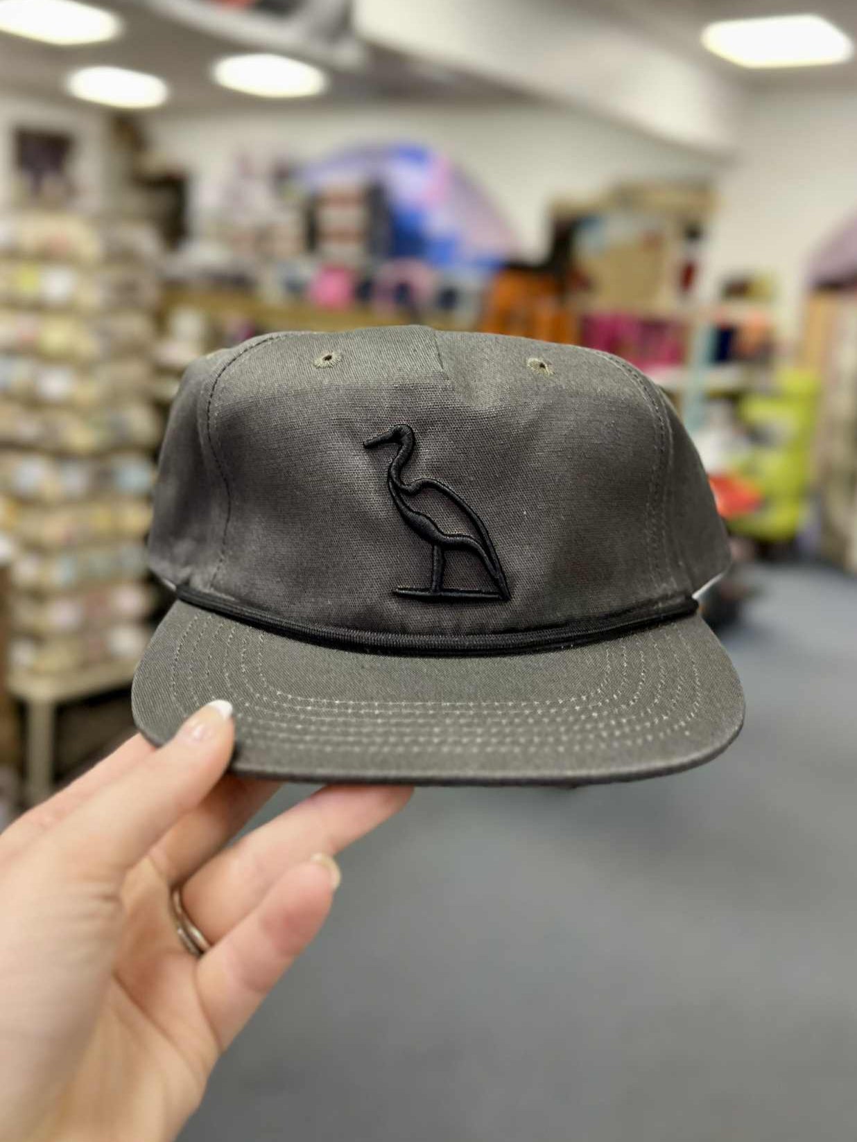 Heron Embroidered Rope Hat, Gunmetal