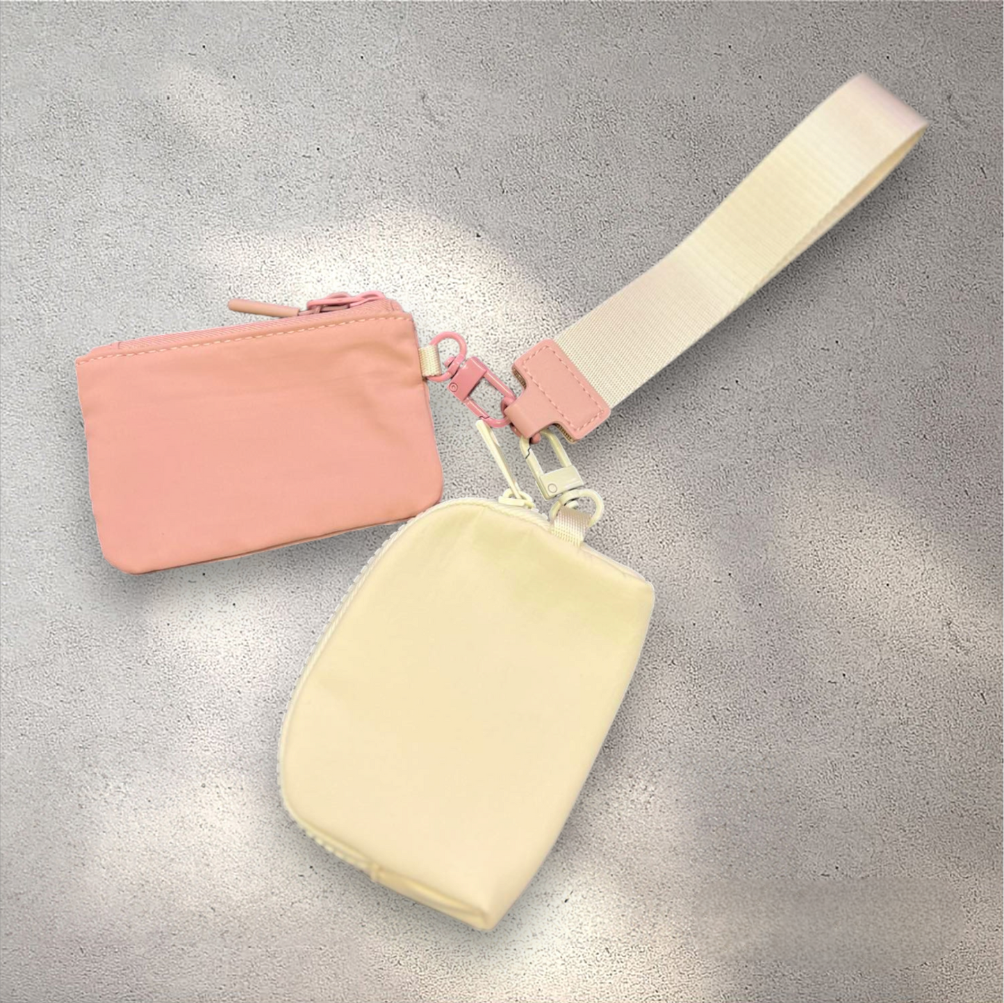 Double Pouch Keychain, Pink/Ivory