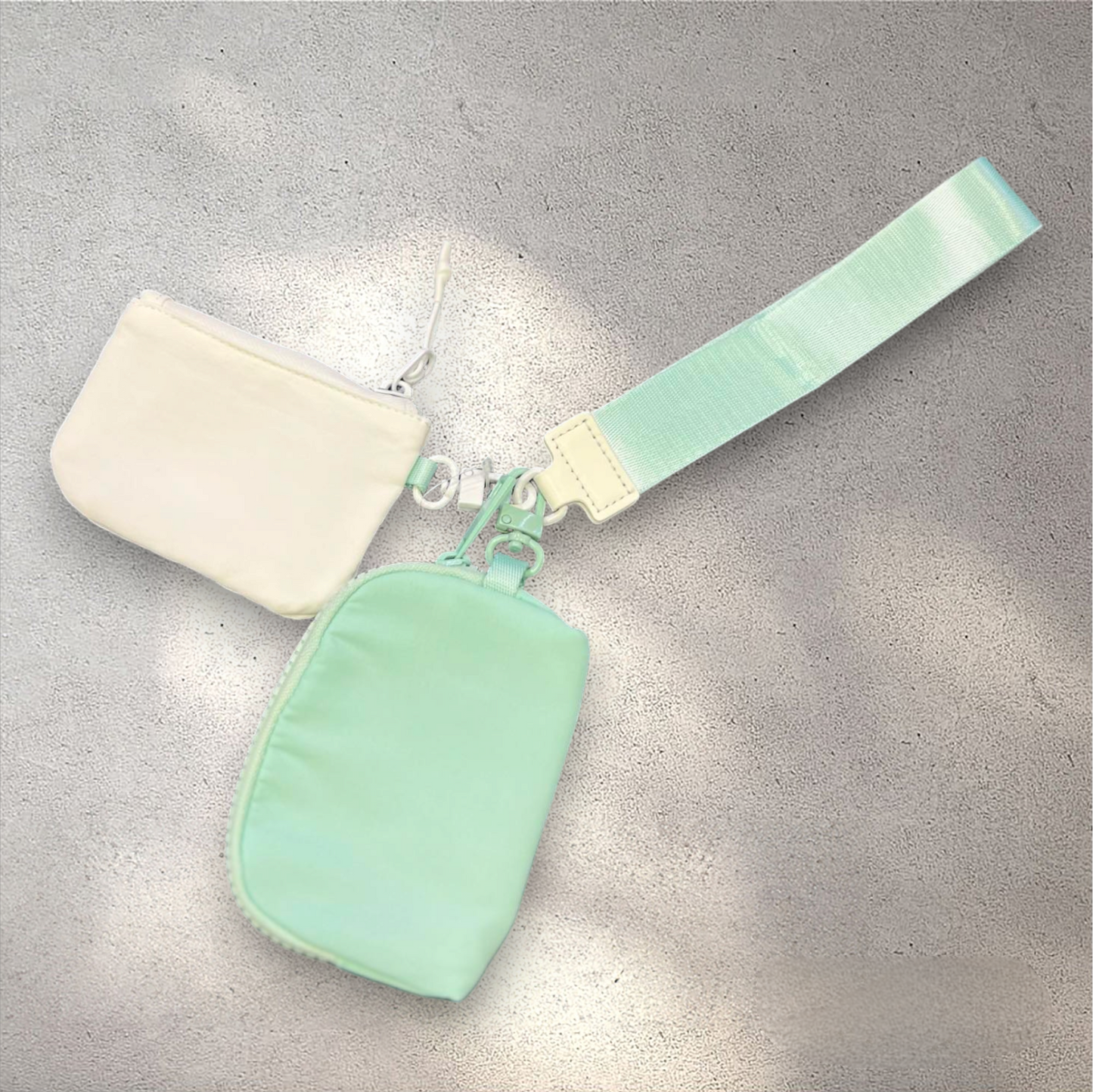 Double Pouch Keychain, Mint/White