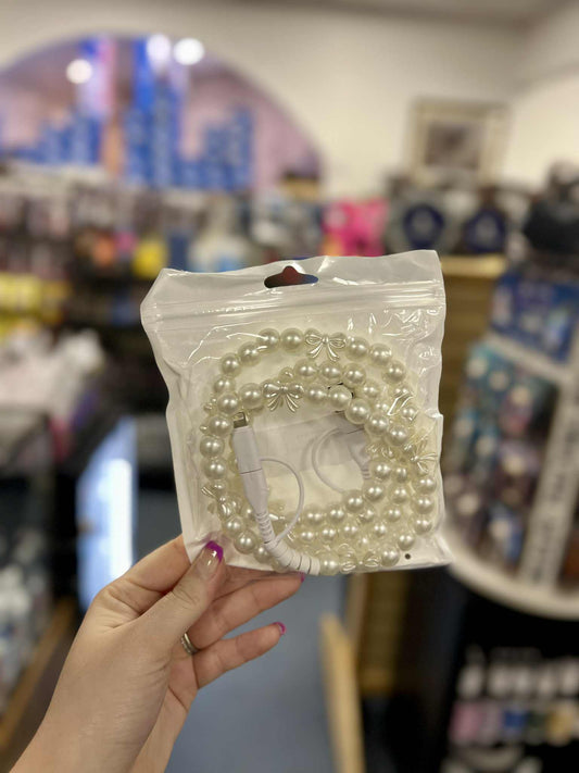 Beaded Phone Charger, Pearl Bow