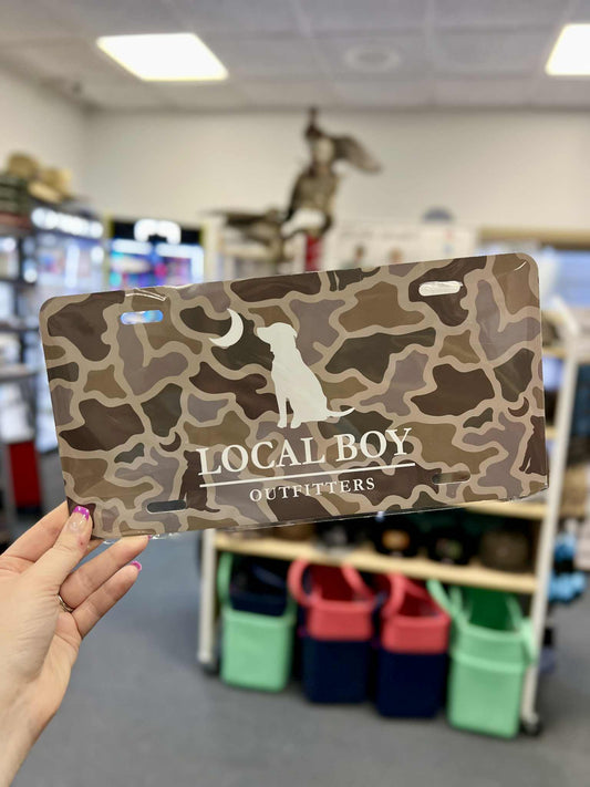 Local Boy License Plate, Sand Dog & Moon Camo