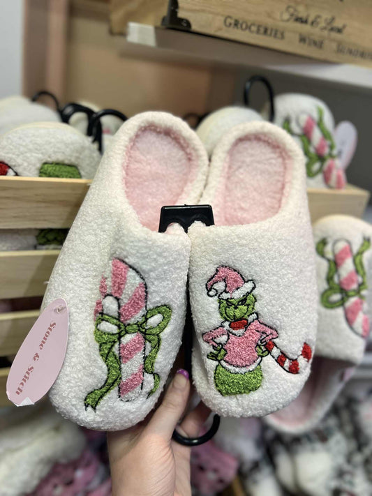 Grinch Candy Cane Slippers