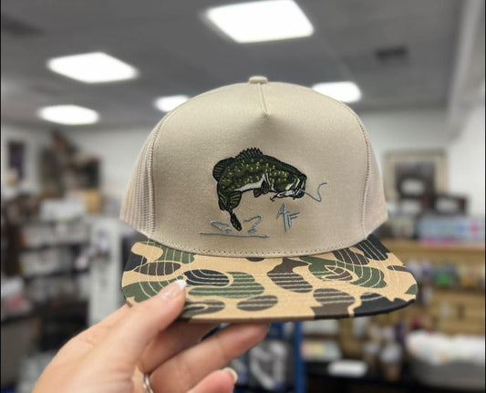 American Fetcher, 5 Panel Largemouth Bass Hat, Old School Camo