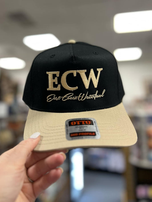 ECW, Embroidered Logo 5 Panel, Black/Khaki Bill