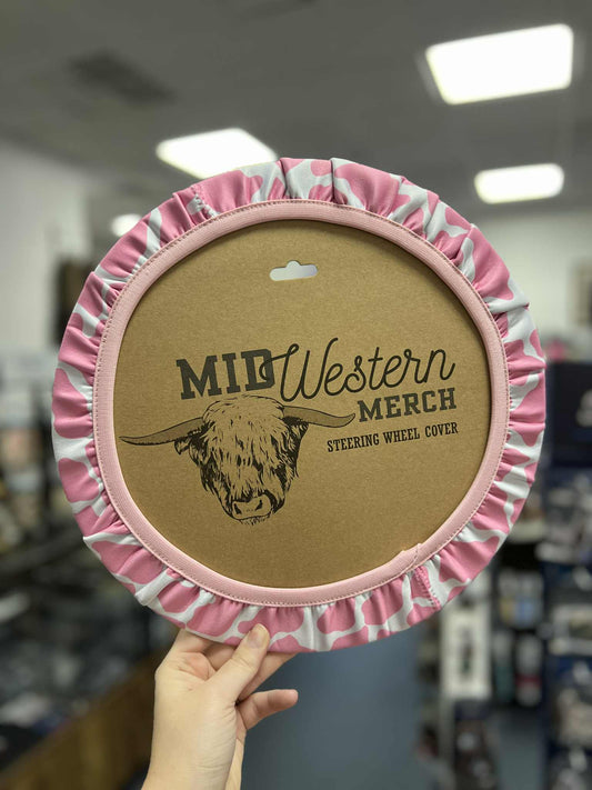 Steering Wheel Cover, Pink Cow