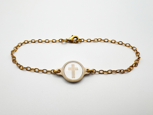 Tap To Pray, Survivor Series Bracelet, 14K Gold Plated + Vanilla Cross