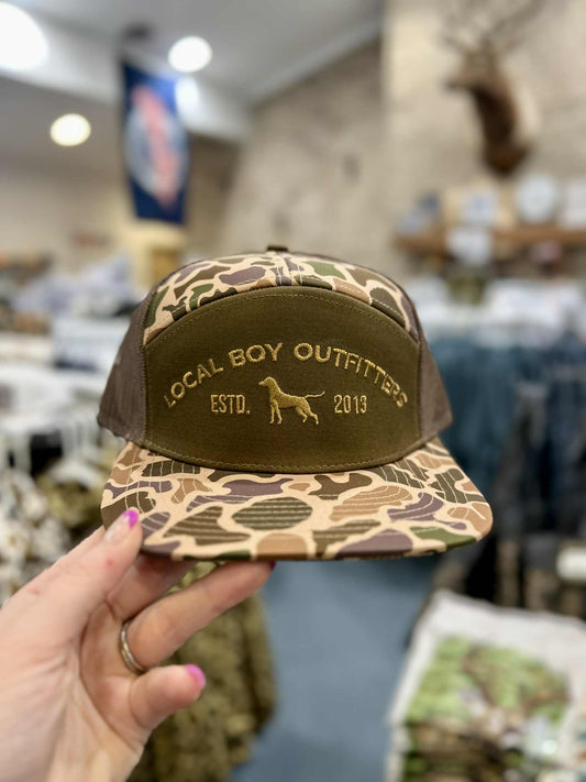 Steady Gaze 7 Panel Hat, Old School Camo/Brown