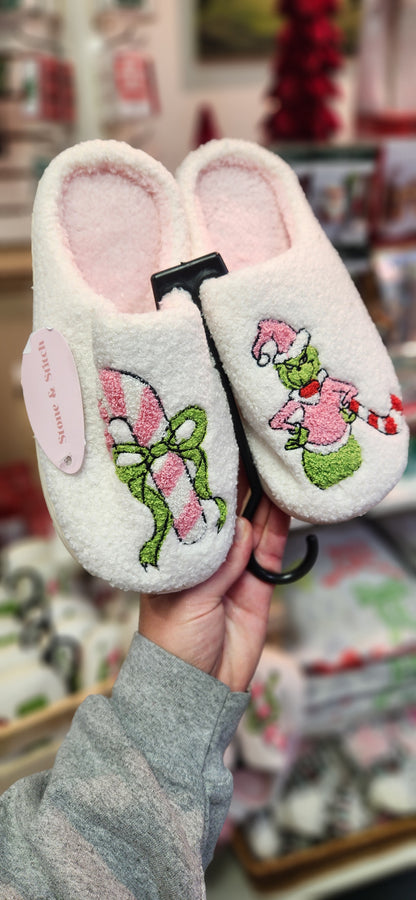 Grinch Candy Cane Slippers