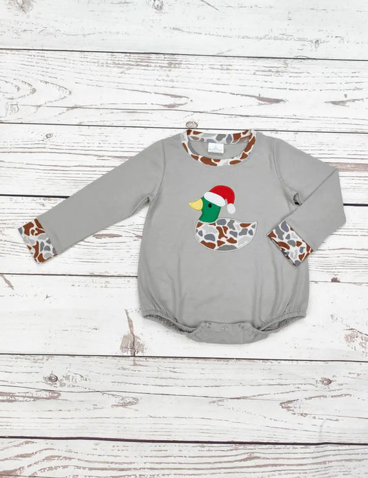Baby Boy Camo Christmas Duck Applique Bubble