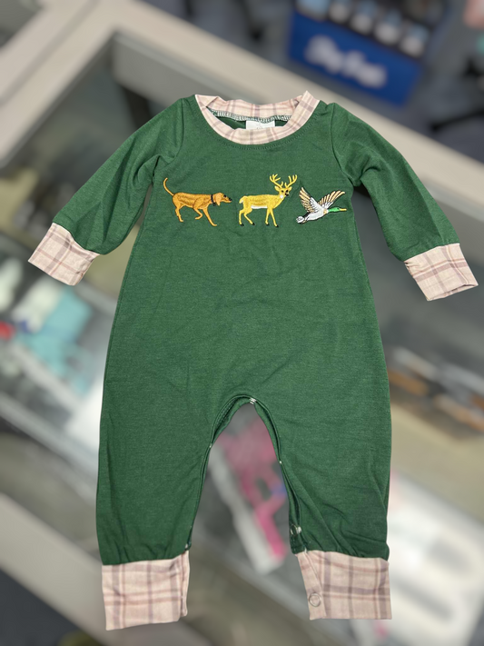 Boy Applique Hunter Romper LS