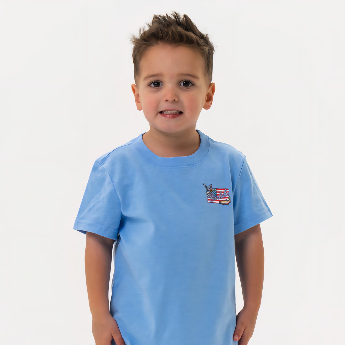 Youth Patch Flag Short Sleeve Tee, Periwinkle Blue