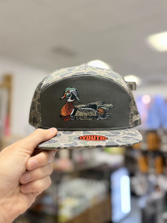 Youth 7 Panel Backwoods Camo Wood Duck Hat