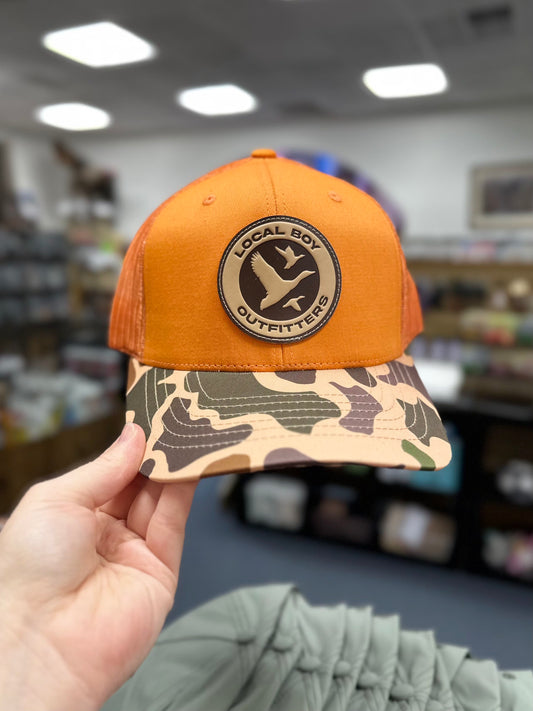 Duck Emblem Trucker Hat, Orange/Old School