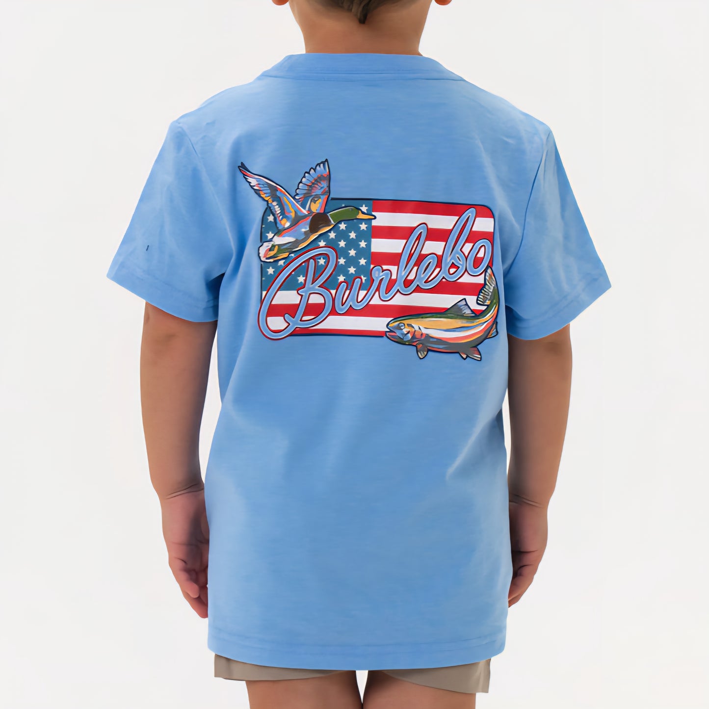 Youth Patch Flag Short Sleeve Tee, Periwinkle Blue