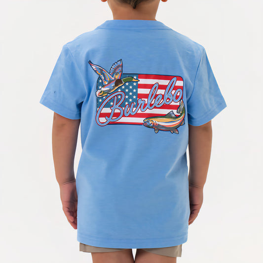 Youth Patch Flag Short Sleeve Tee, Periwinkle Blue