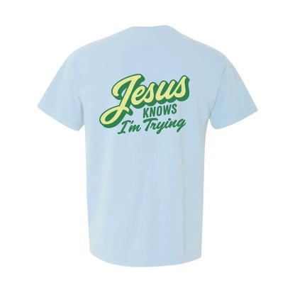 Jesus Knows I'm Trying Short Sleeve, Chambray