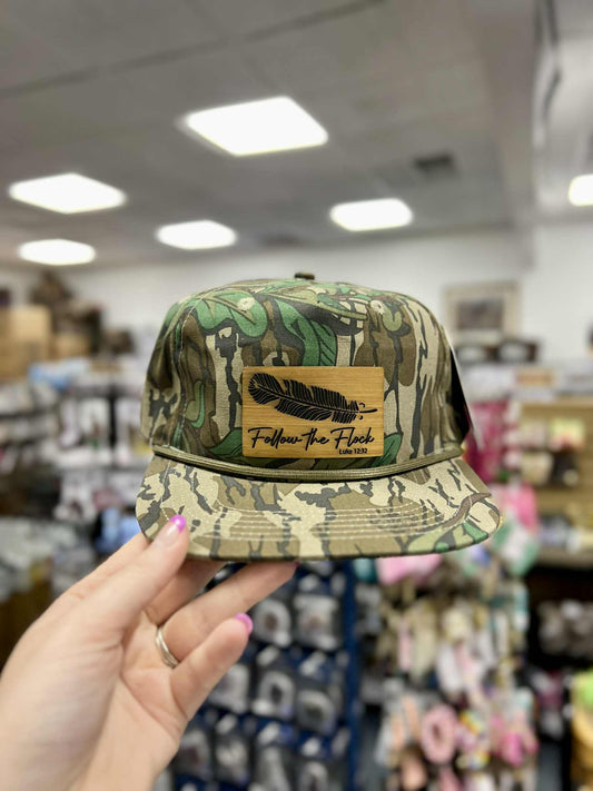 Turkey Feather Goat Rope Leather Patch Hat, Mossy Oak Greenleaf