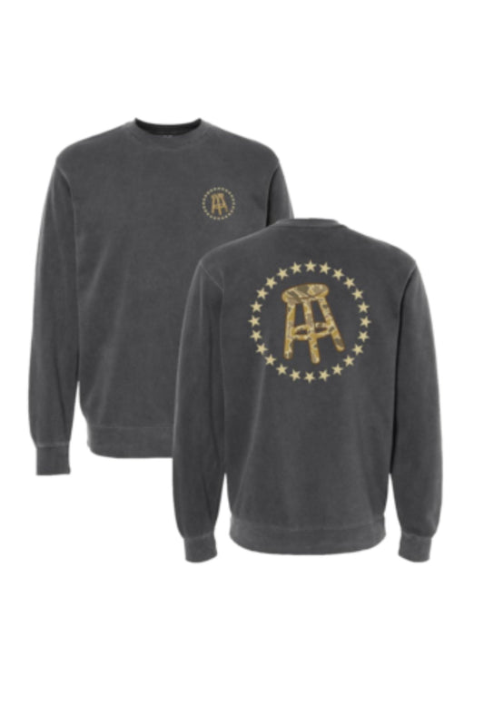 Barstool Camo Pigment Dyed Crewneck, Charcoal