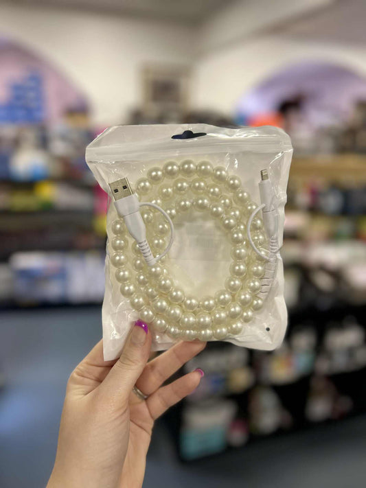 Beaded Phone Charger, Pearl