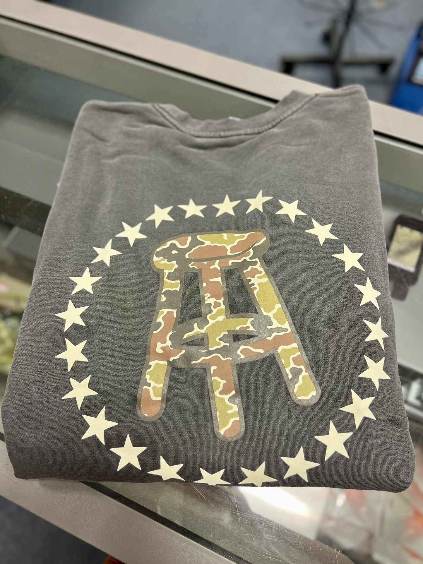 Barstool Camo Pigment Dyed Crewneck, Charcoal