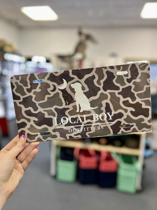 Local Boy License Plate, Dog & Moon Camo