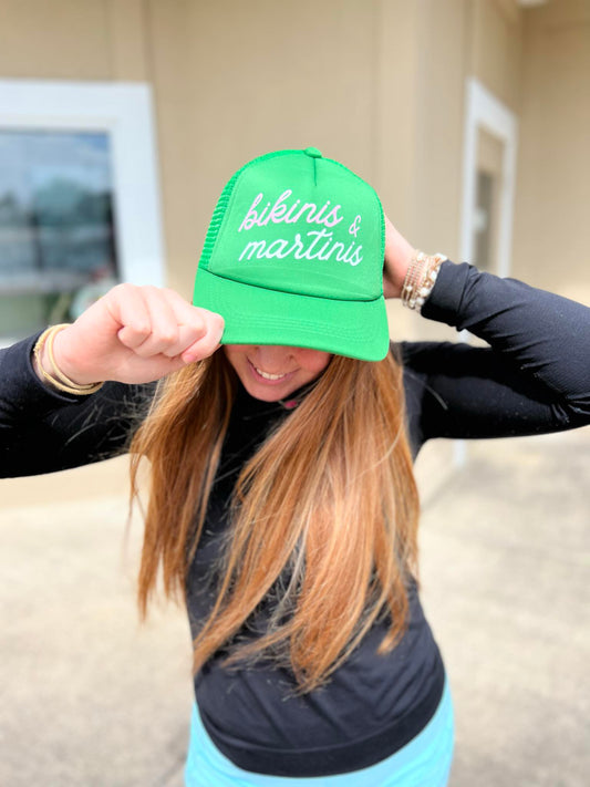 Bikinis + Martinis Trucker Hat, Green