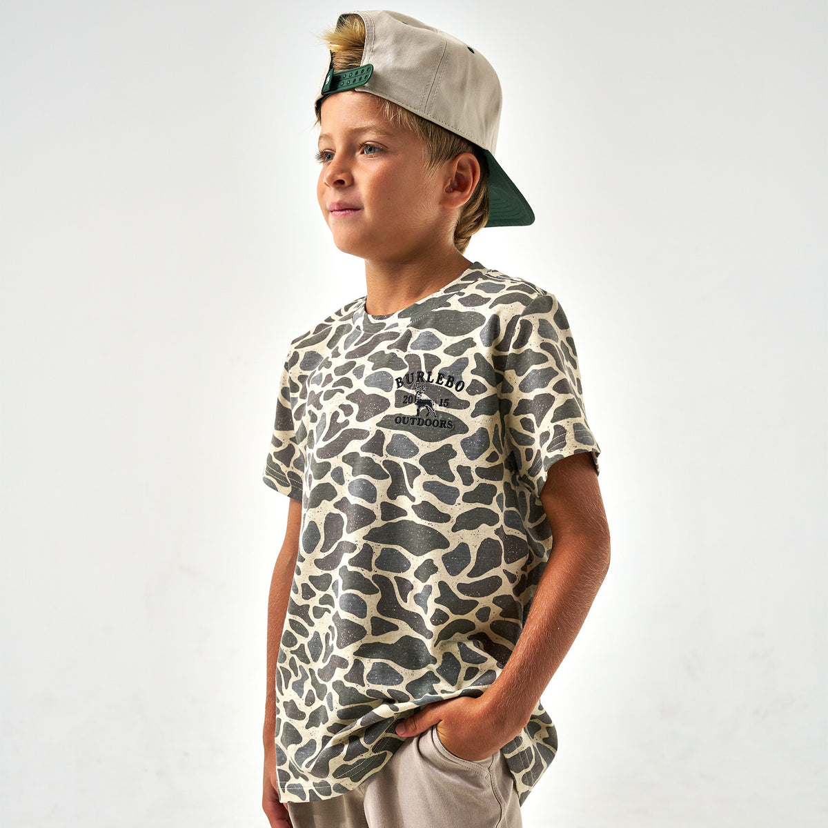 Burlebo Youth Short Sleeve Pocket Tee, Classic Deer Camo