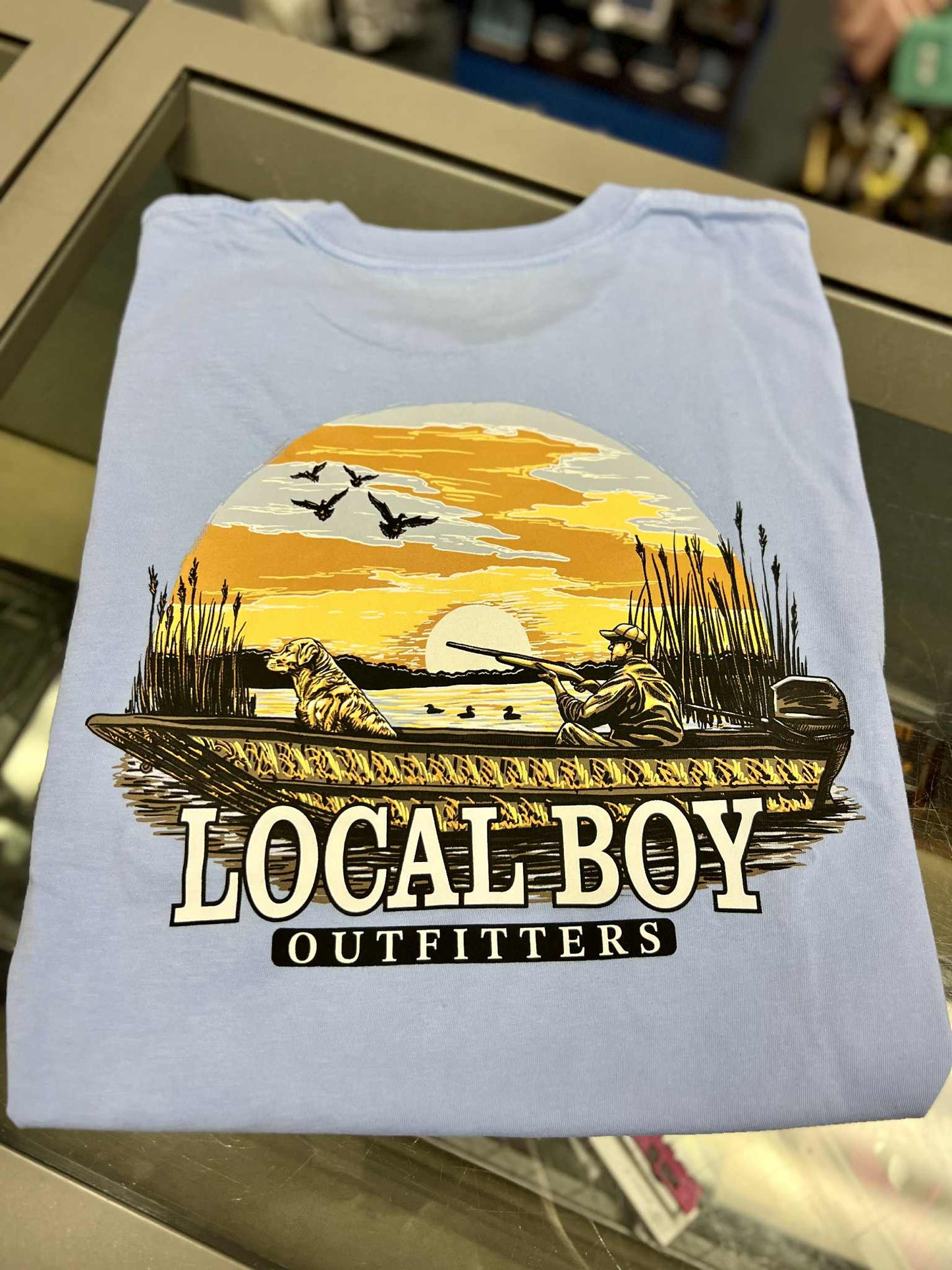 Sunset Hunt Short Sleeve Tee, Washed Denim