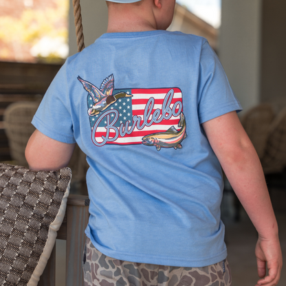 Youth Patch Flag Short Sleeve Tee, Periwinkle Blue