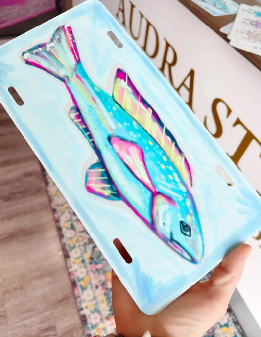 Blue Fish License Plate