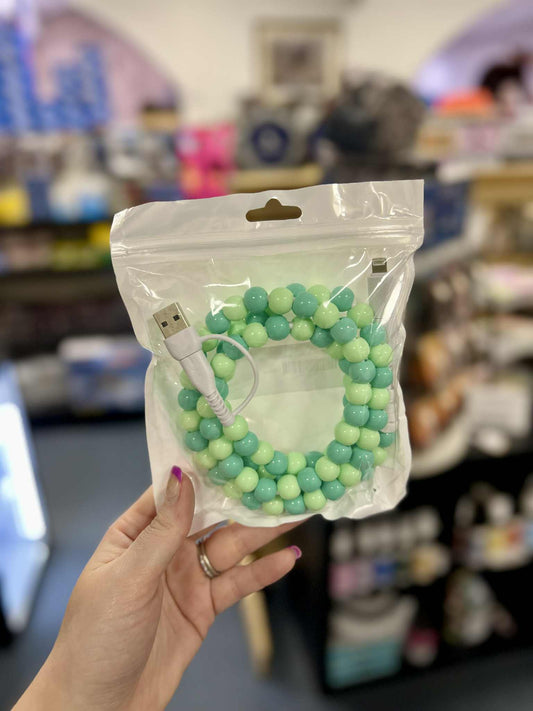 Beaded Phone Charger, Green and Light Green