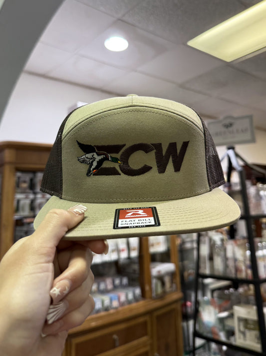 ECW 7 Panel, 2.0 Logo Script Hat, Khaki/Coffee