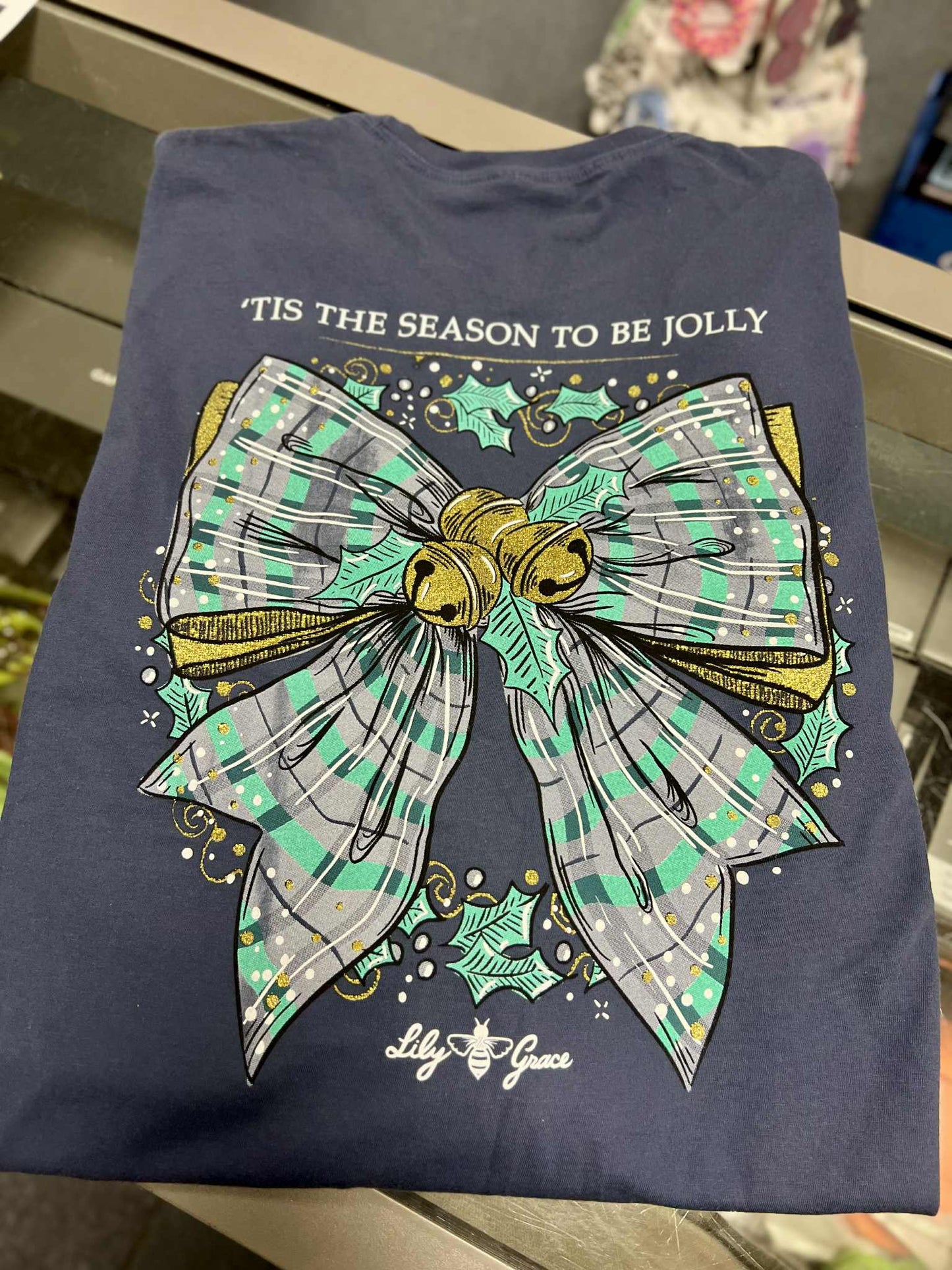 Christmas Bow Long Sleeve, Navy