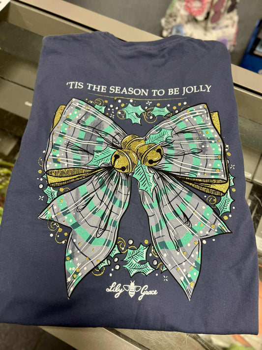 Christmas Bow Long Sleeve, Navy