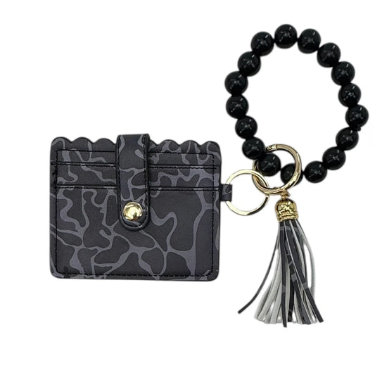 Beaded Wristlet Id Wallet, Black Camo