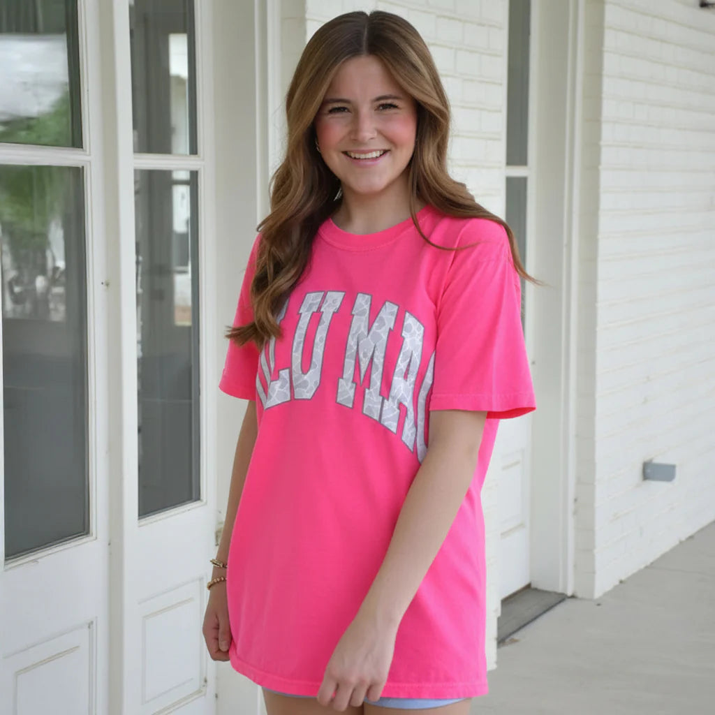 Lulu Mac Camo Short Sleeve, Neon Pink